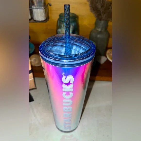 Starbucks | Dining | Starbucks Dichroic Holographic Blue Purple Pink Logo  Dome Tumbler 24 Oz Venti | Poshmark